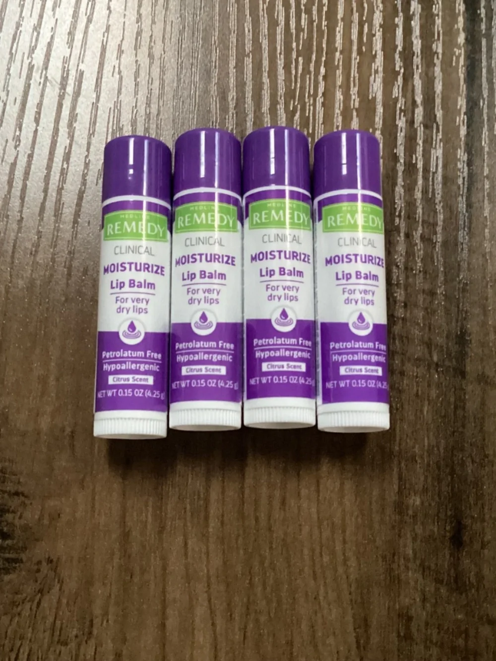 Medline Remedy Clinical Moisturize lip balm 4 pack New citrus-scented